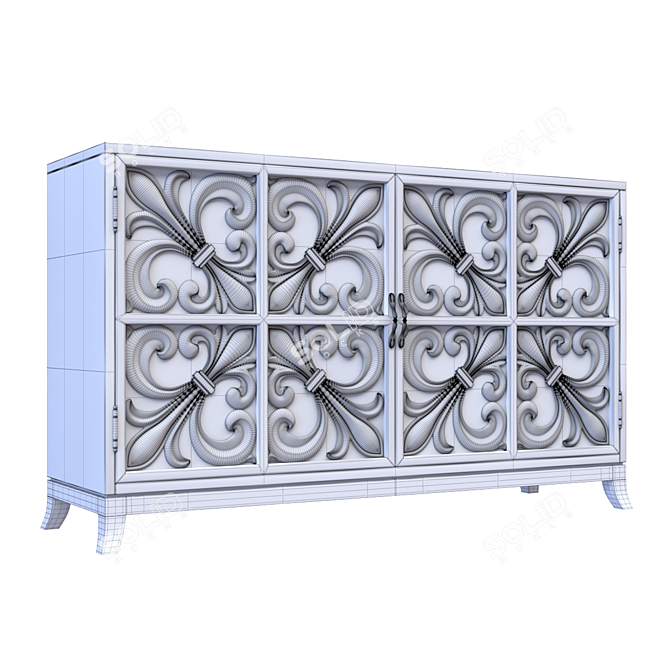 Elegant Fleur-de-lis Mirrored Sideboard 3D model image 2