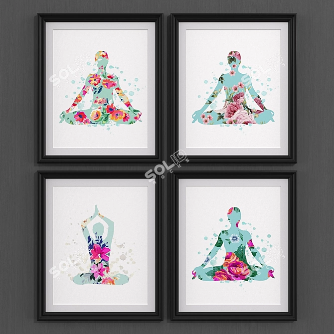 Modern Style Collection: Set of 4 Yoga Prints 3D model image 1