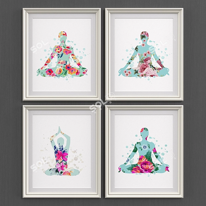 Modern Style Collection: Set of 4 Yoga Prints 3D model image 2