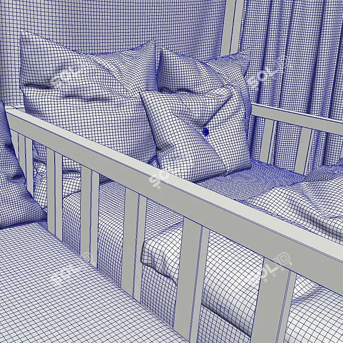 Stylish Children's Bed with Columns 3D model image 3