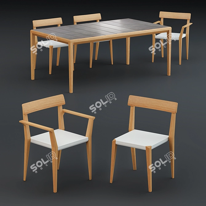 Modern Teka Dining Set - Luxury Design 3D model image 1