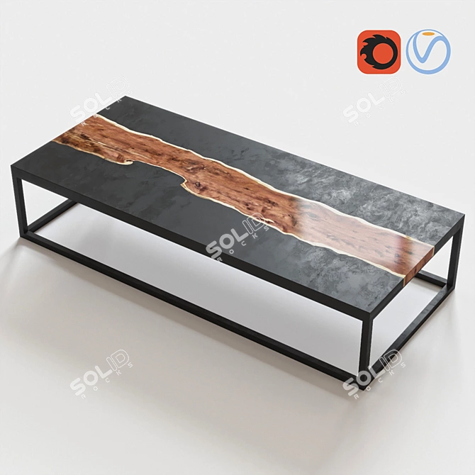 Rustic Walnut Slab Table 3D model image 1