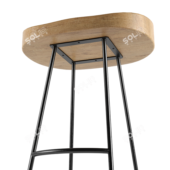 Retro Revival Oak & Iron Stools 3D model image 2