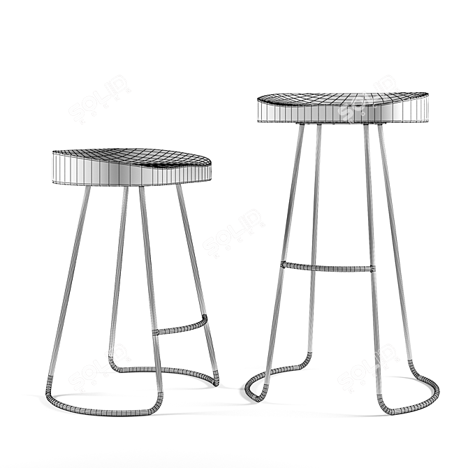 Retro Revival Oak & Iron Stools 3D model image 3