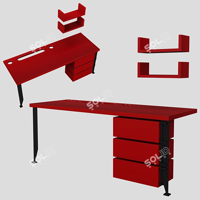 Sleek Lacquer & Steel Desk 3D model image 1