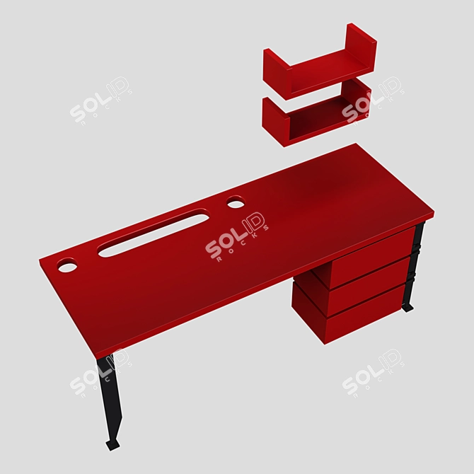 Sleek Lacquer & Steel Desk 3D model image 2