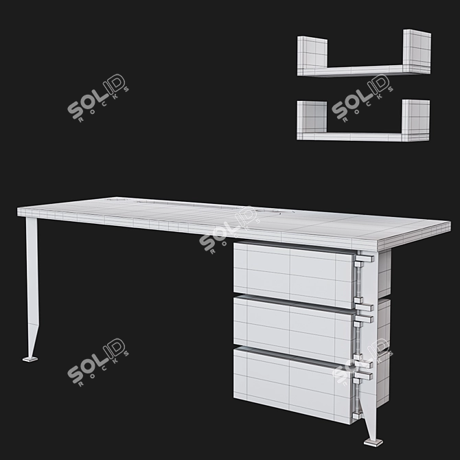 Sleek Lacquer & Steel Desk 3D model image 3