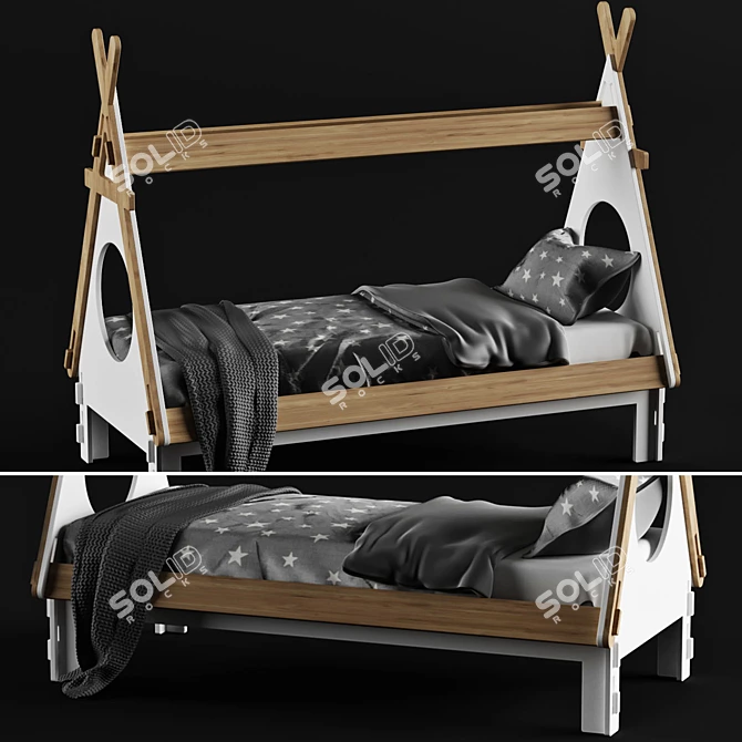 Playful Plywood Kids Bed 3D model image 1