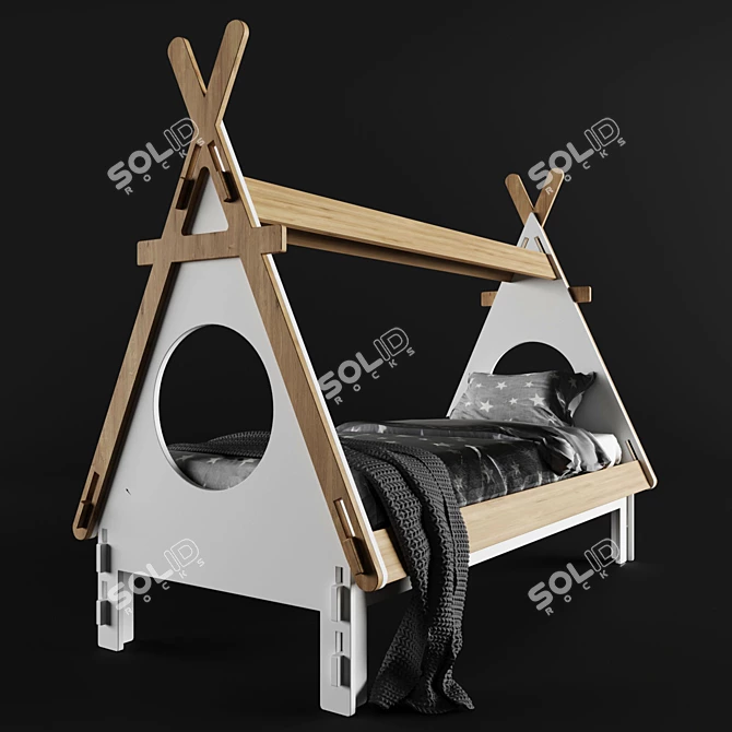 Playful Plywood Kids Bed 3D model image 2