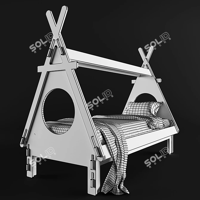 Playful Plywood Kids Bed 3D model image 3