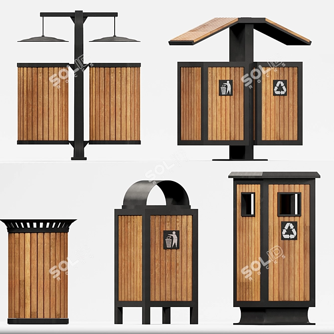 Rustic Outdoor Wood Trash Bins 3D model image 2