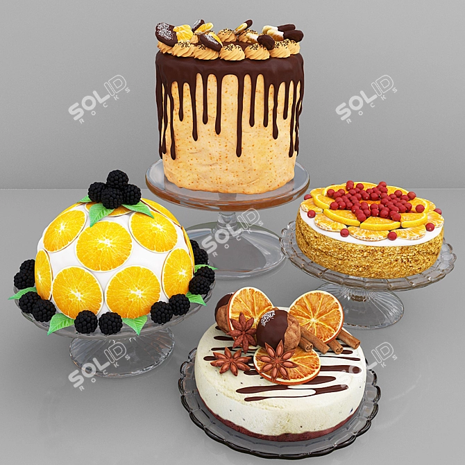 Delicious Orange Cake Assortment 3D model image 1