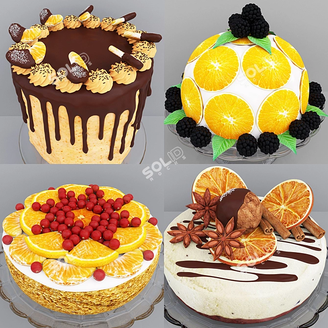 Delicious Orange Cake Assortment 3D model image 2