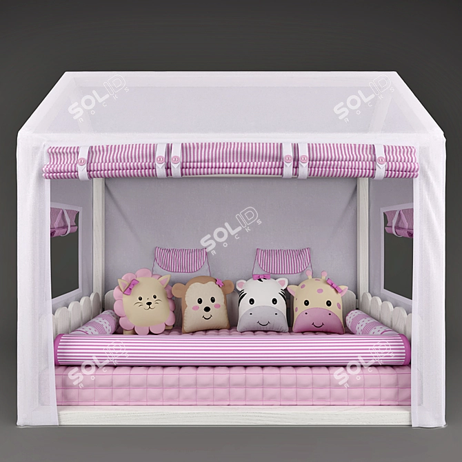 Montessori House Bed with Friends Safari Canopy 3D model image 1