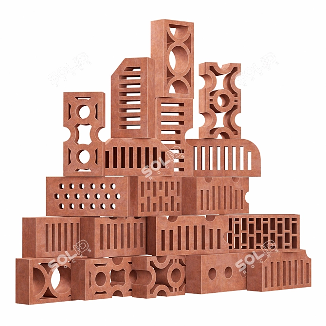 Premium Building Bricks Set 3D model image 2