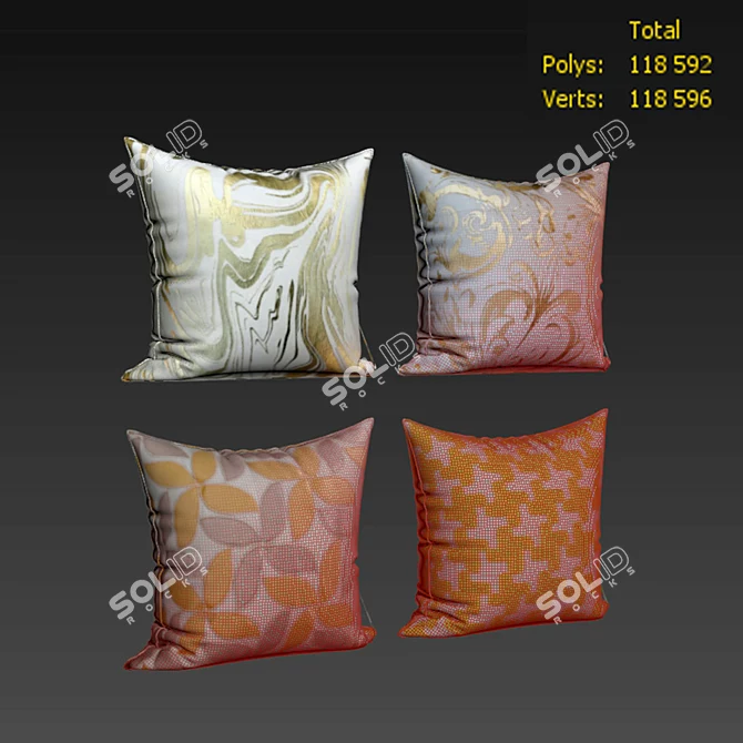 Gold Foil Designer Throw Pillows 3D model image 2