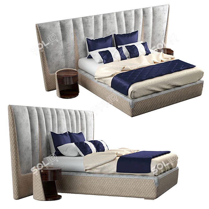 Majestic XL: Elegant Double Bed and Nightstand 3D model image 1