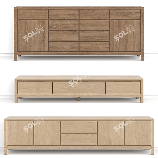 Karpenter Solid Wood TV Sideboard 3D model image 2