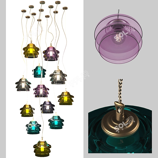 Elegant Blown Glass Pendant Lights 3D model image 1