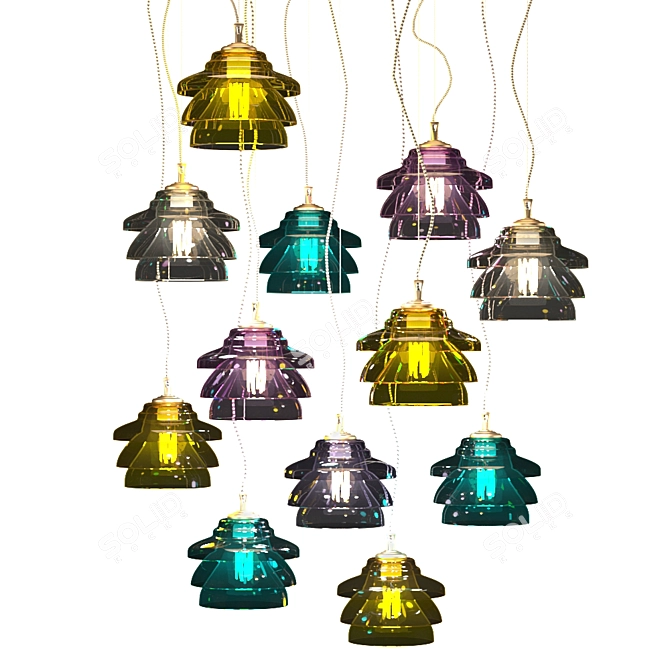Elegant Blown Glass Pendant Lights 3D model image 2