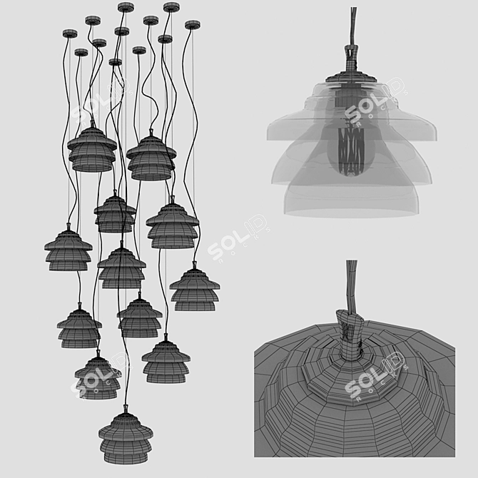 Elegant Blown Glass Pendant Lights 3D model image 3