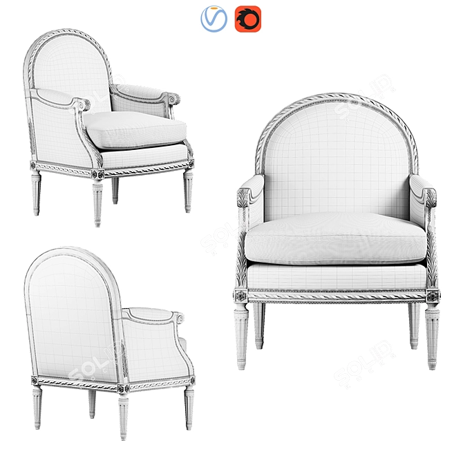 Elegant Taillardat Carpentier Armchair: 3D Model 3D model image 2