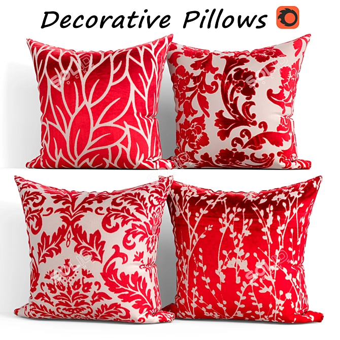 Cayenne Red Decorative Pillow Set 3D model image 1