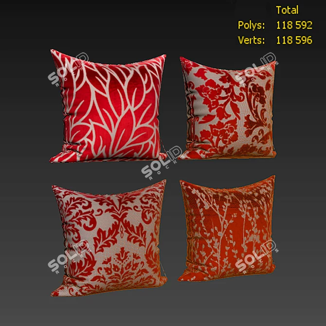 Cayenne Red Decorative Pillow Set 3D model image 2