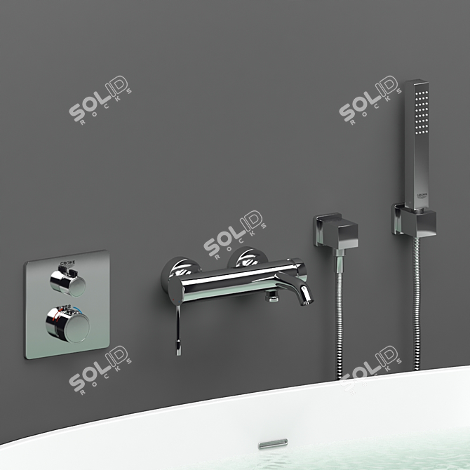 Modern Acrylic Bathtub Set 3D model image 2