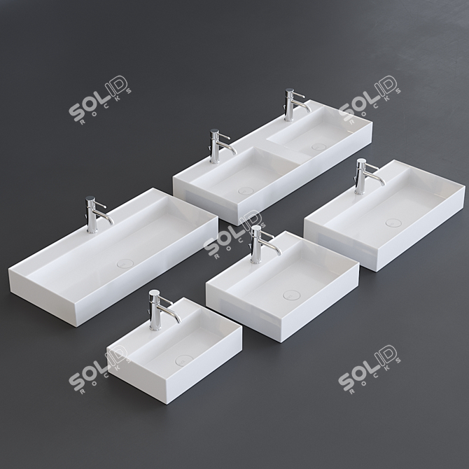 Alice Ceramica Hide Rectangular Washbasin Set 3D model image 2