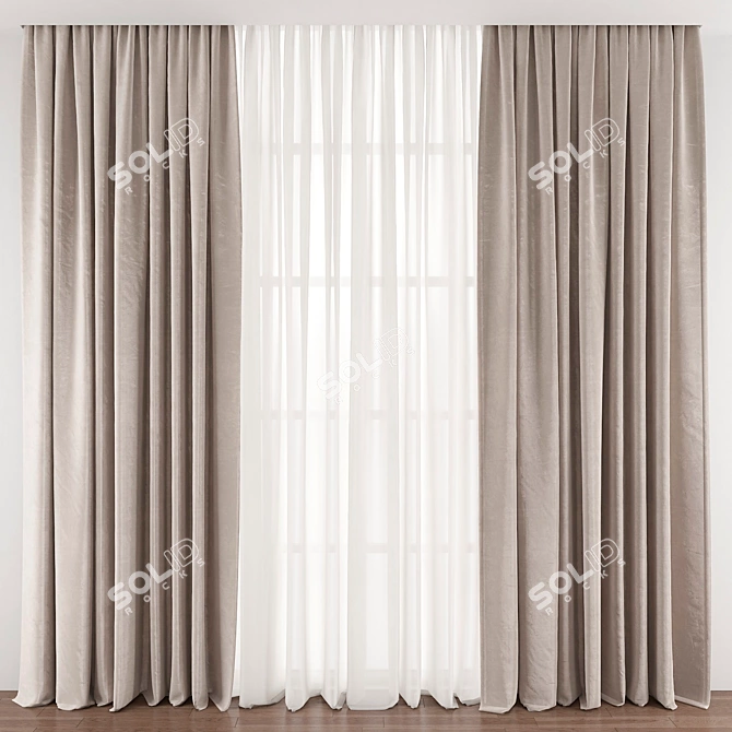 Elegant Drapery: Curtain 369 3D model image 1