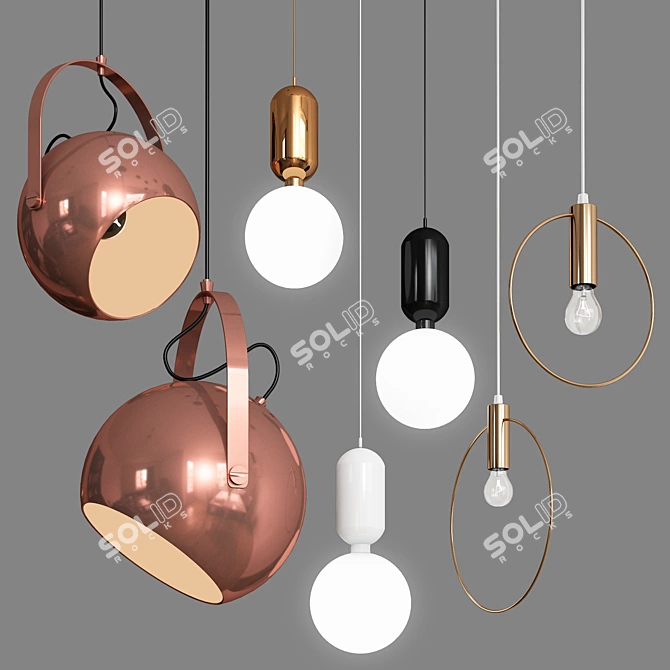 Nordic Copper Pendant Lamp 3D model image 1