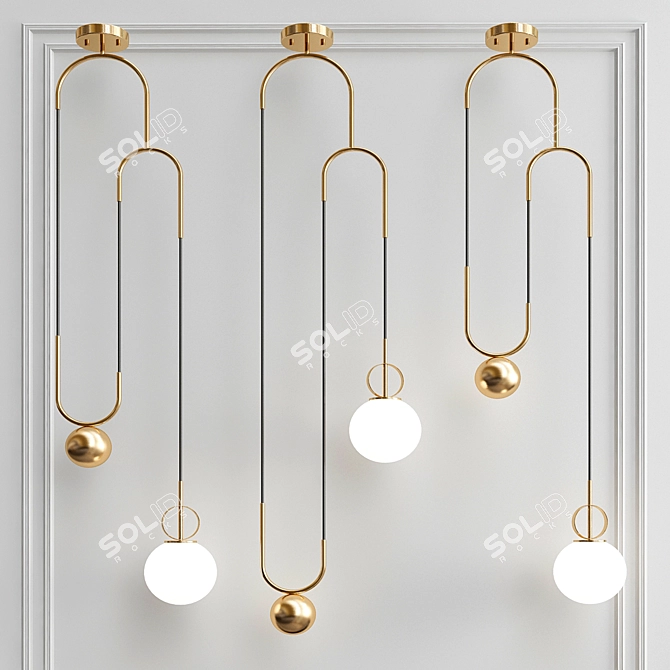 Vintage Brass Pulley Pendant Light 3D model image 1