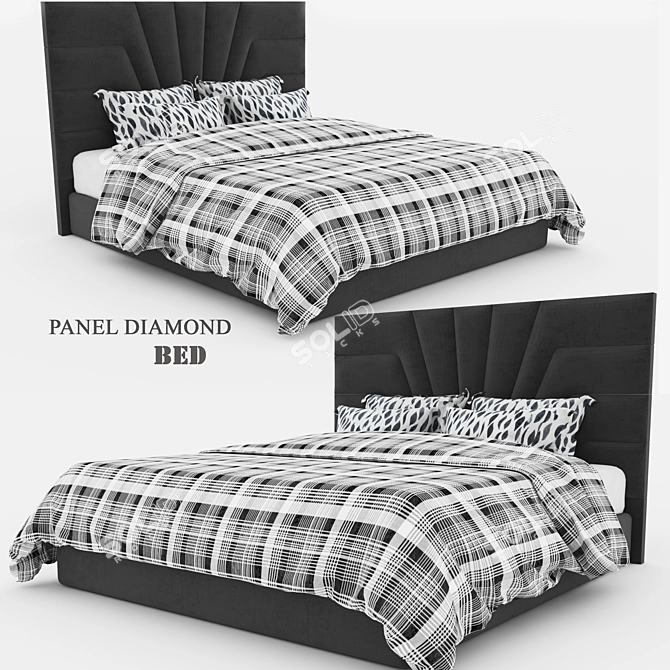 Luxury Diamond Panel Bed 3D model image 1