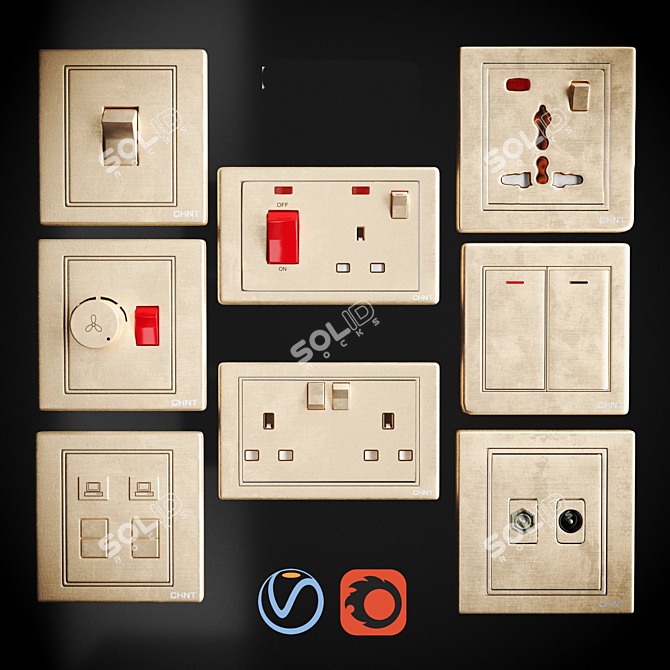 Chint Socket & Switch Combo 3D model image 1