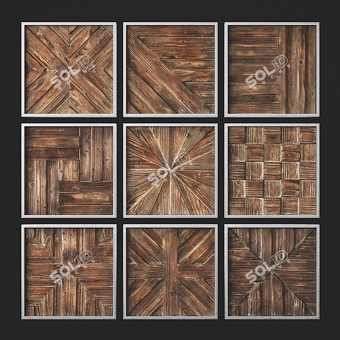 Rustic Wooden Squares Set - Wall Decor 3D model image 1