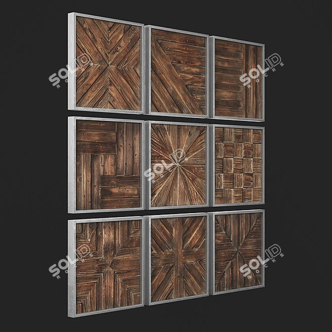 Rustic Wooden Squares Set - Wall Decor 3D model image 2