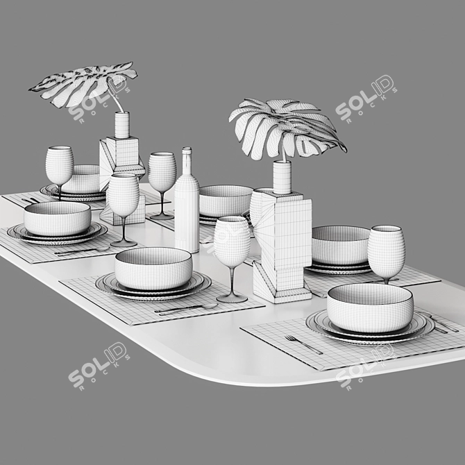 Elegant Corona Dinner Table Setting 3D model image 2