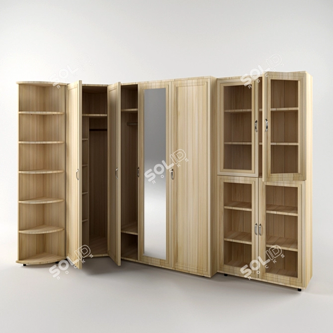 Versatile Four-Compartment Wall Cabinets 3D model image 1