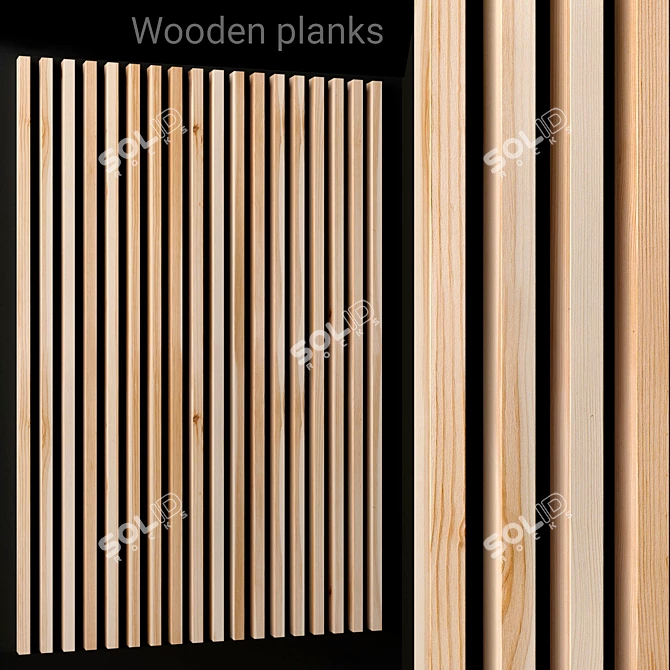 Versatile Wooden Wall Planks for Home and Commercial Spaces 3D model image 1