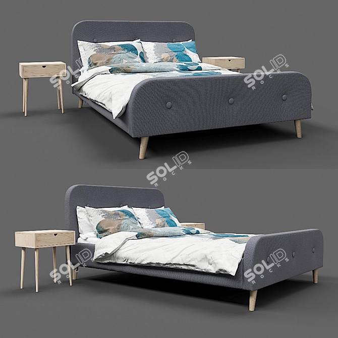 Elegant UK Bed Frame and Bedside Table Set 3D model image 1