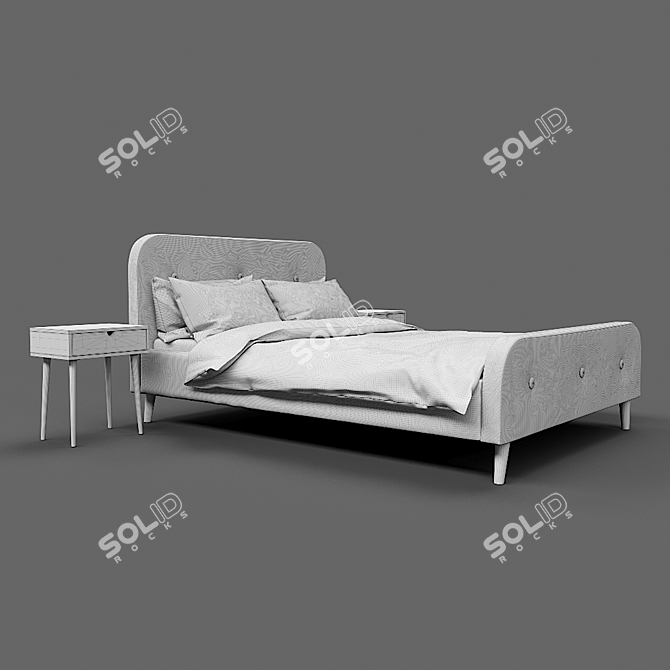 Elegant UK Bed Frame and Bedside Table Set 3D model image 2