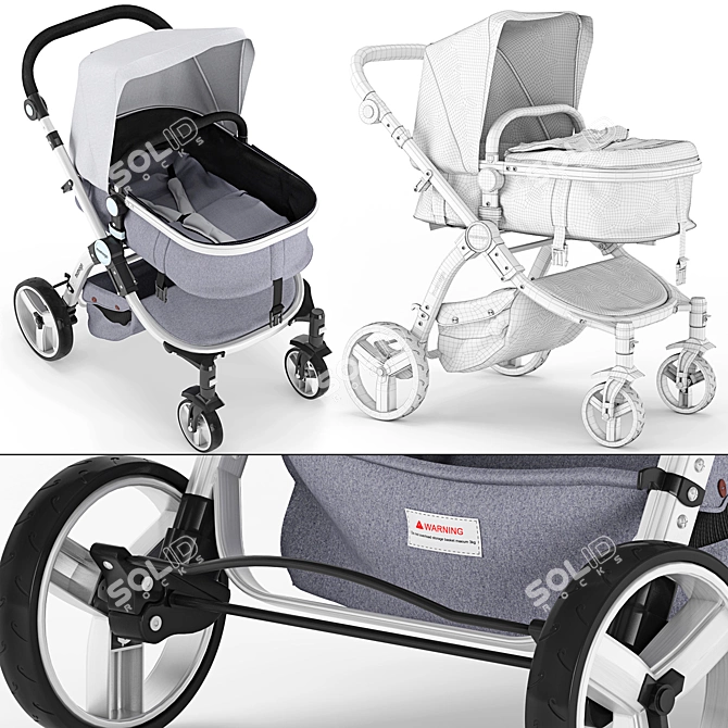 Mamago Platinum Baby Stroller: Ultimate Comfort 3D model image 3