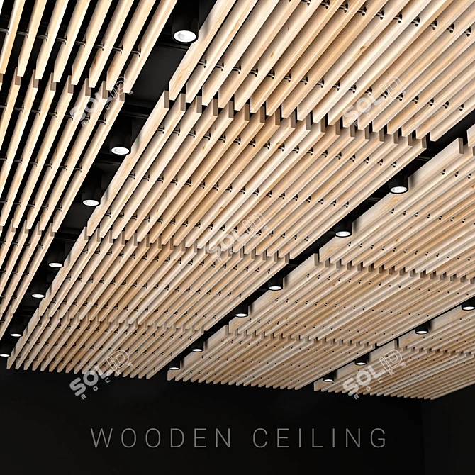 Elegant Wooden Ceiling with Aluminum Lights 3D model image 1