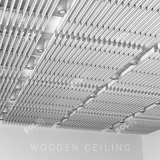 Elegant Wooden Ceiling with Aluminum Lights 3D model image 2