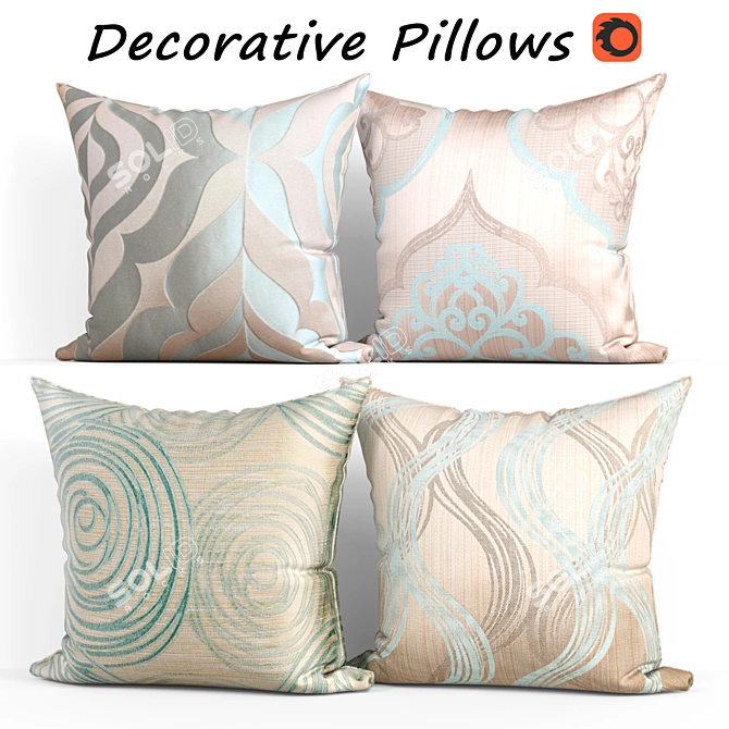 Blue Decorative Pillows Set - Elegant and Comfy 3D model image 1