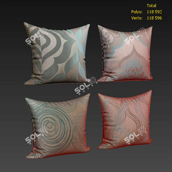 Blue Decorative Pillows Set - Elegant and Comfy 3D model image 2