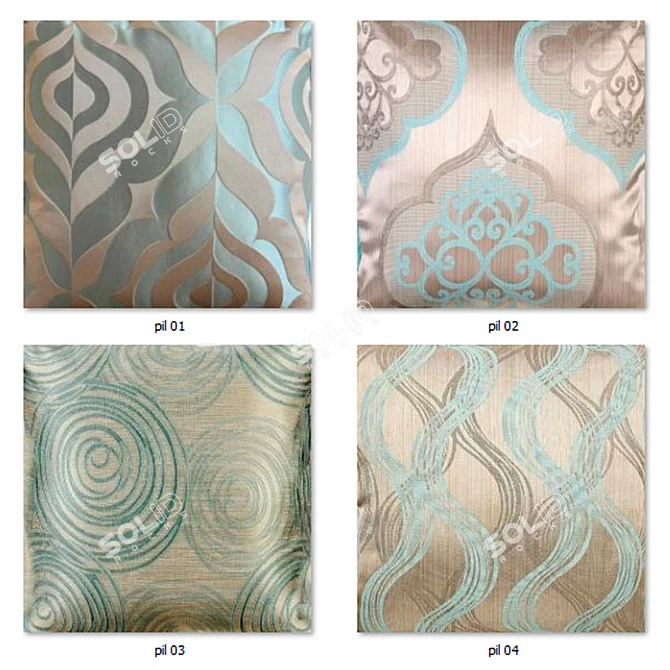 Blue Decorative Pillows Set - Elegant and Comfy 3D model image 3