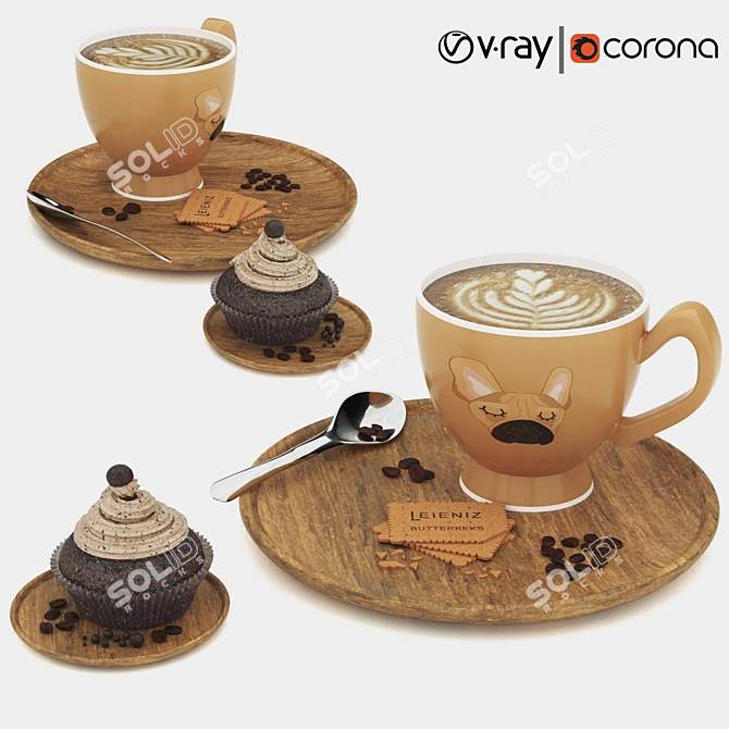 Elegant Coffee Set 3D model image 1