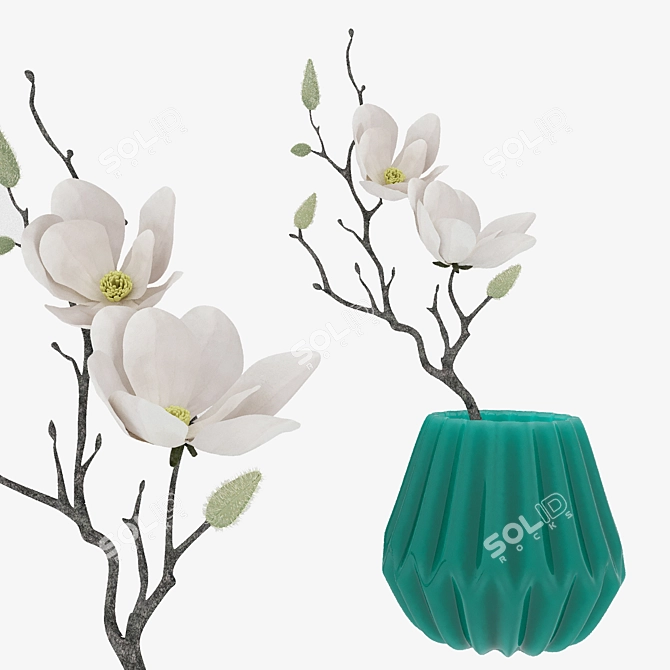 Elegant White Magnolia Branch 3D model image 1